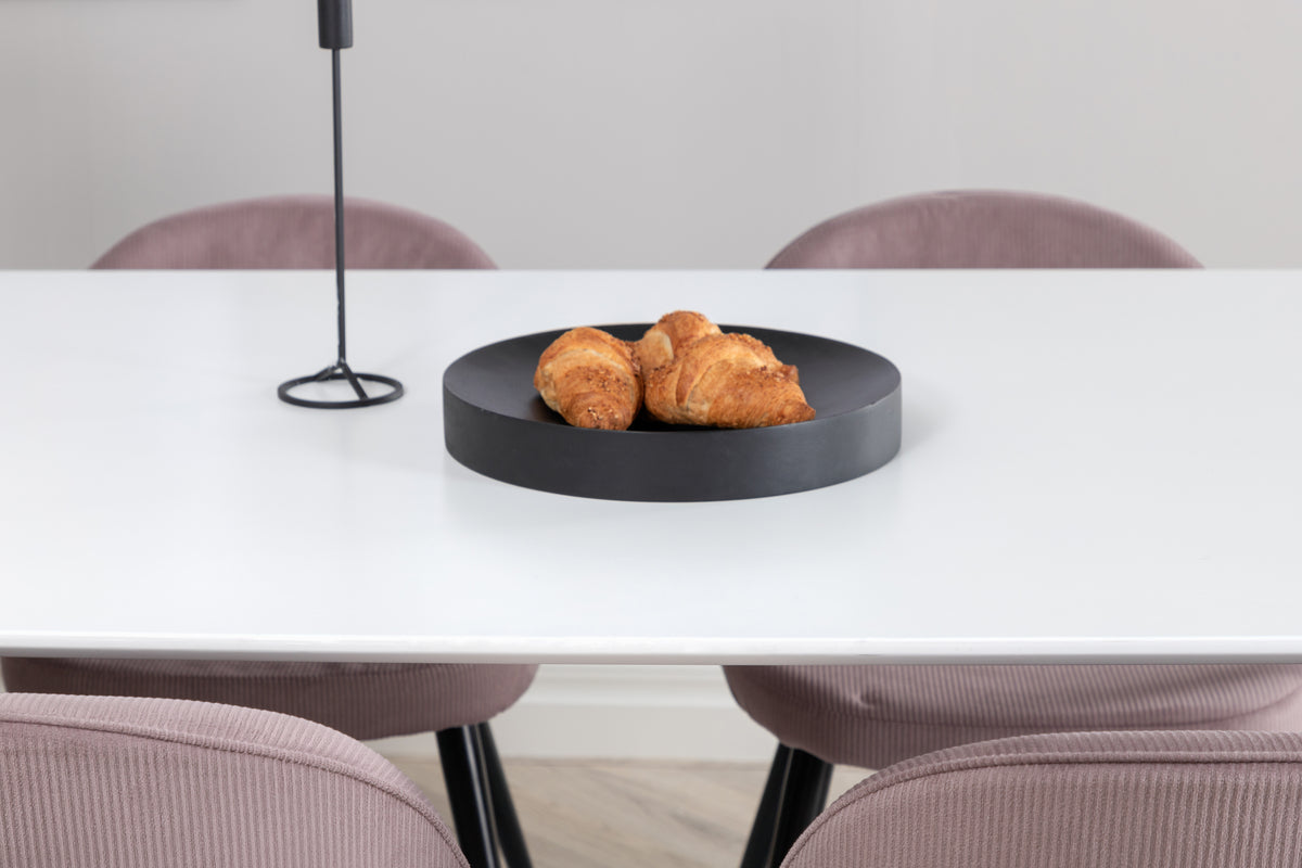 Venture Design Velvet & Polar Matstolar 2-pack Gammelrosa + Rektangulära Matbord 240 x 100 Vit