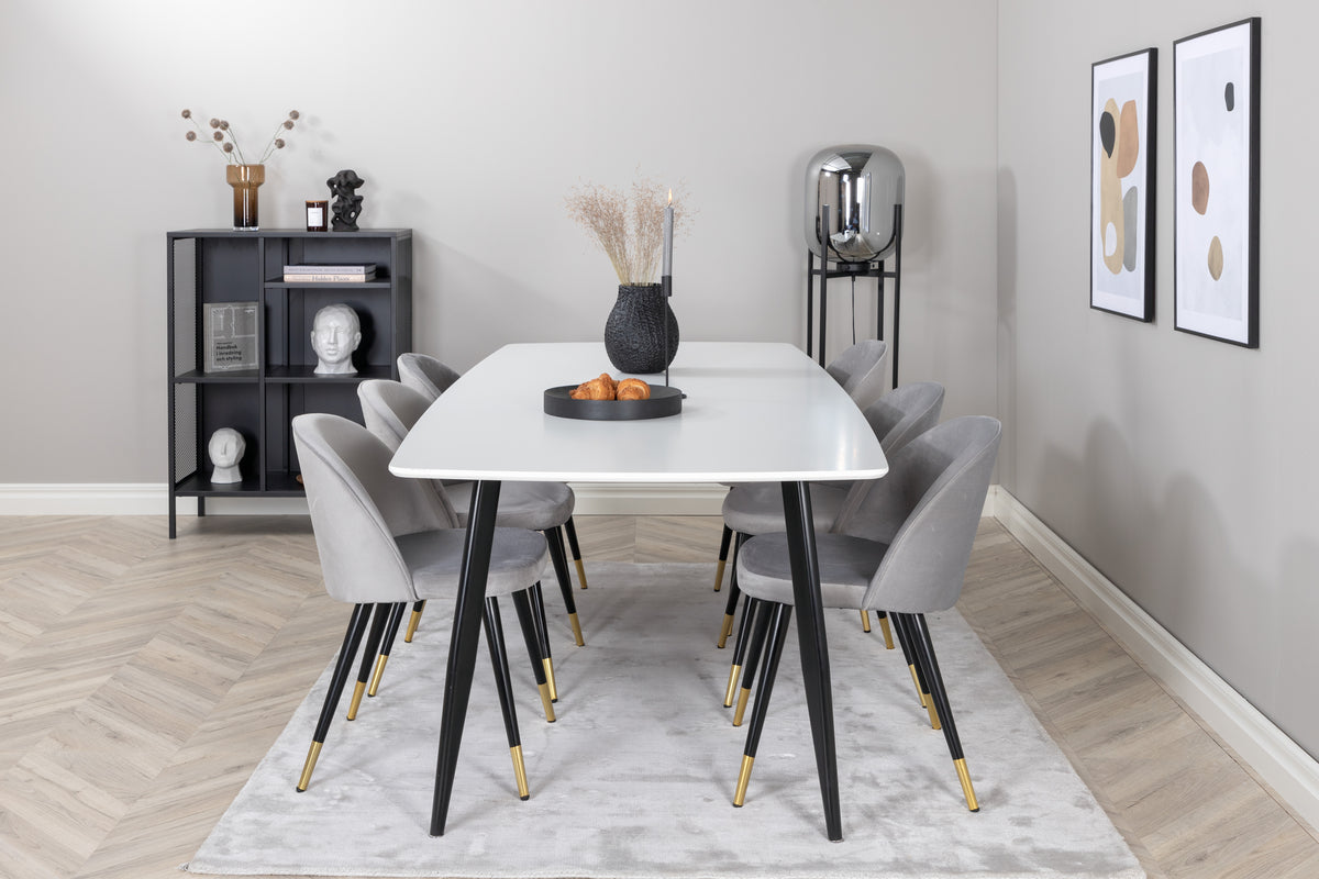 Venture Design Velvet & Polar Matstolar 2-pack Grå + Rektangulära Matbord 240 x 100 Vit
