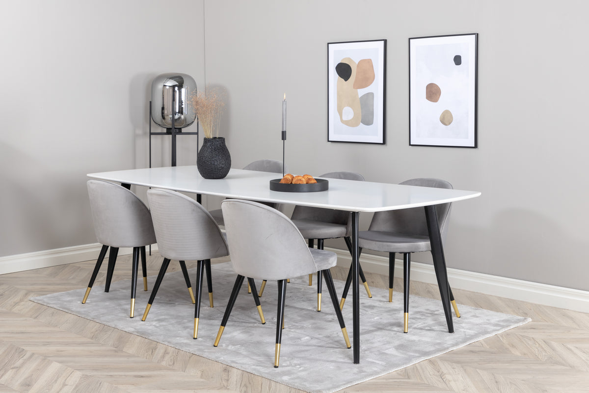 Venture Design Velvet & Polar Matstolar 2-pack Grå + Rektangulära Matbord 240 x 100 Vit