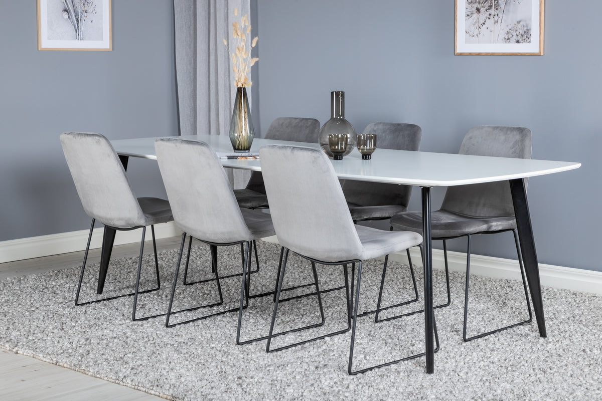 Venture Design Muce & Polar Matstolar 2-pack Grå + Rektangulära Matbord 240 x 100 Vit