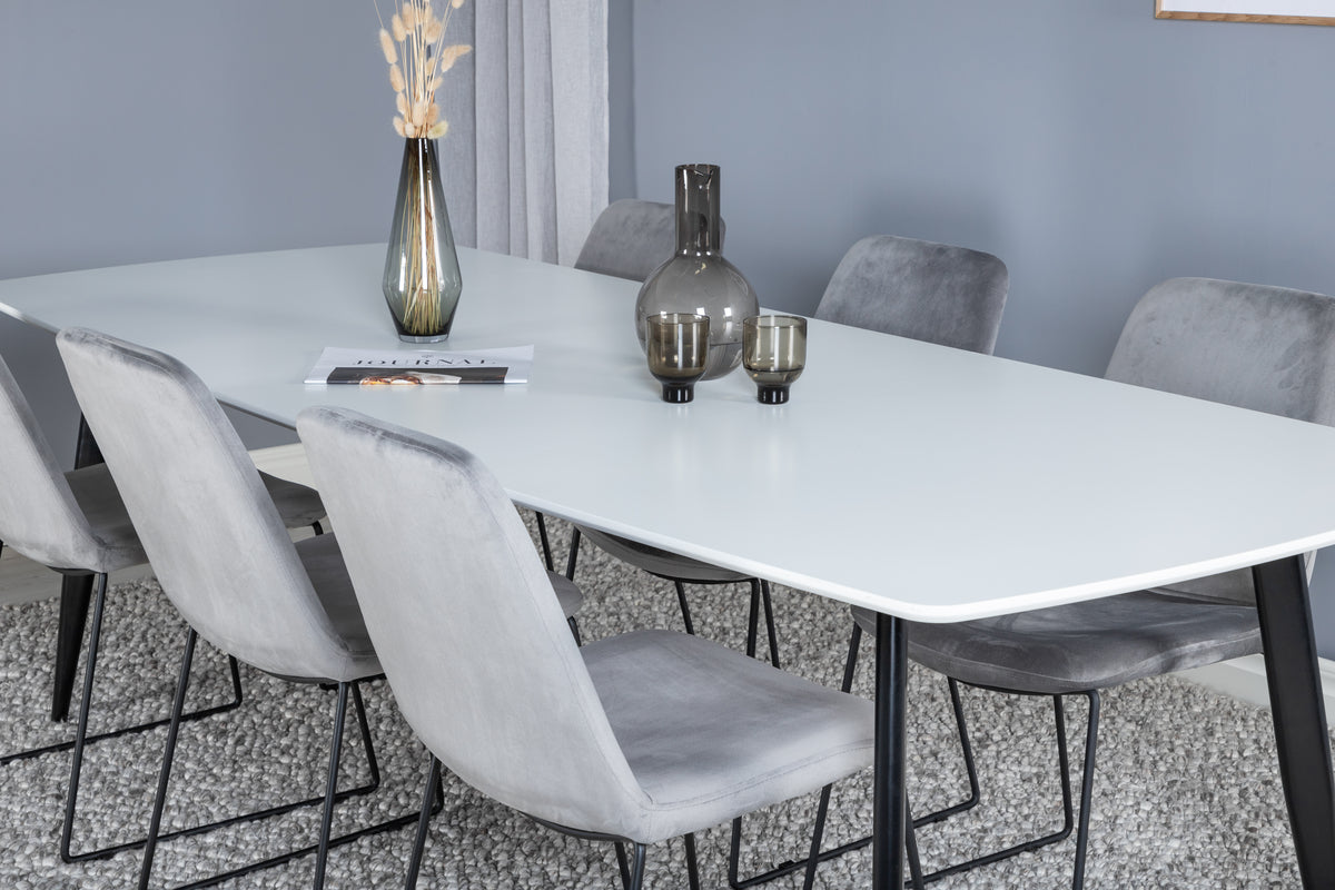 Venture Design Muce & Polar Matstolar 2-pack Grå + Rektangulära Matbord 240 x 100 Vit