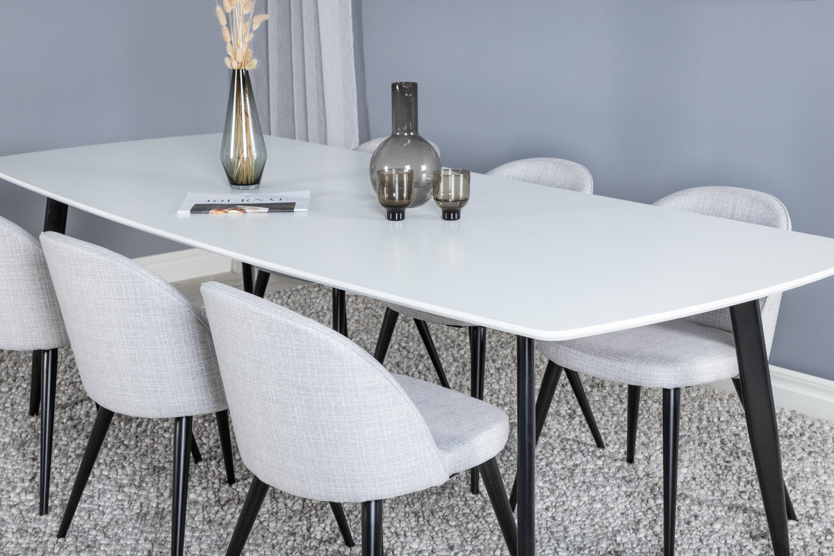 Venture Design Velvet & Polar Matstolar 2-pack Grå + Rektangulära Matbord 240 x 100 Vit