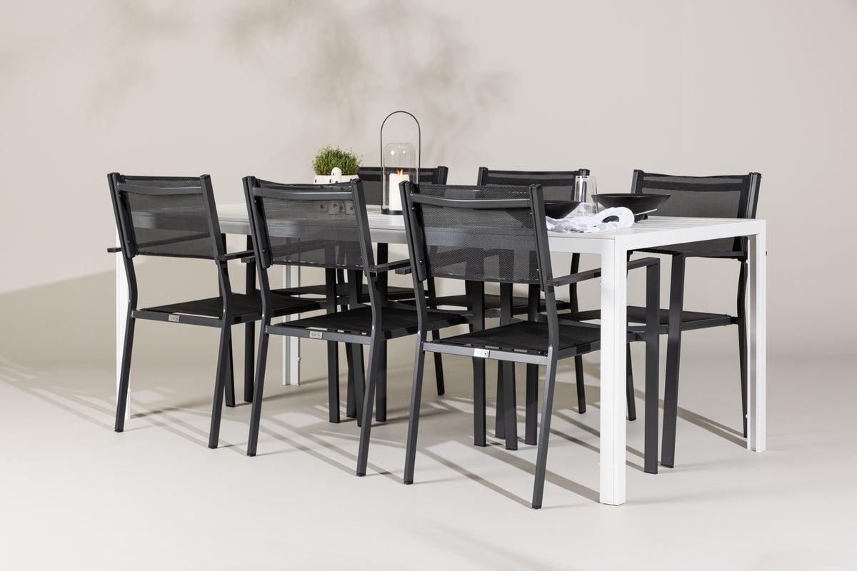 Venture Design Copacabana & Break Matstolar 2-pack Svart + Rektangulära Matbord 205 x 90 Vit