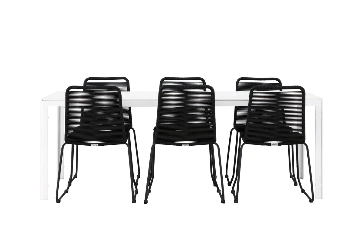 Venture Design Lindos & Break Matstolar 2-pack Svart + Rektangulära Matbord 205 x 90 Vit