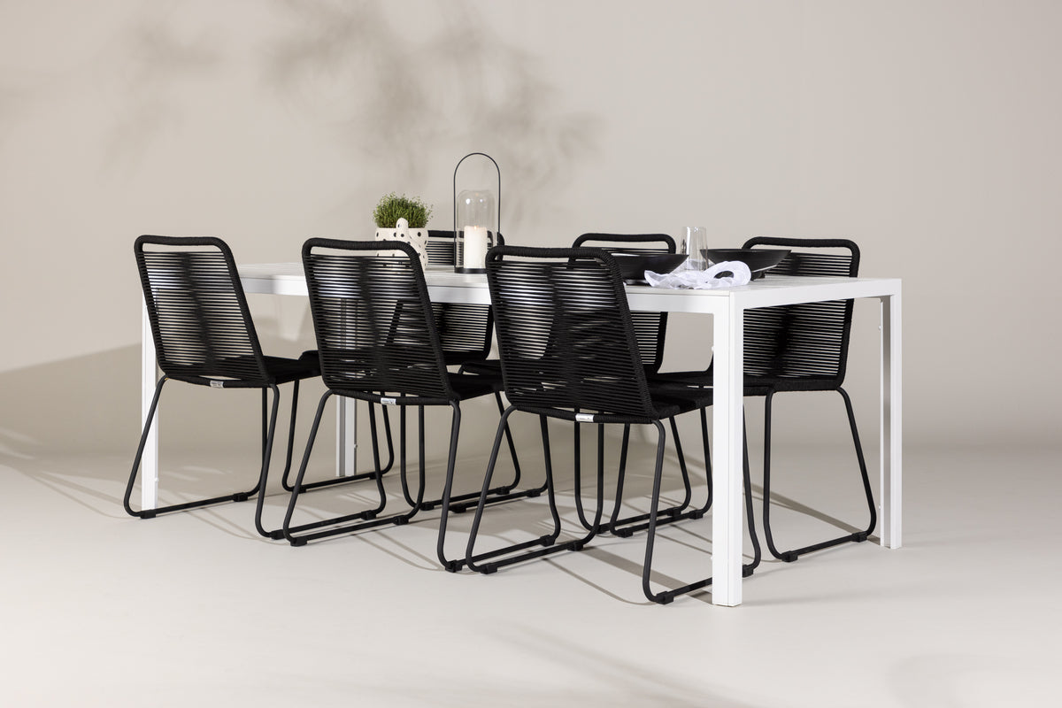 Venture Design Lindos & Break Matstolar 2-pack Svart + Rektangulära Matbord 205 x 90 Vit