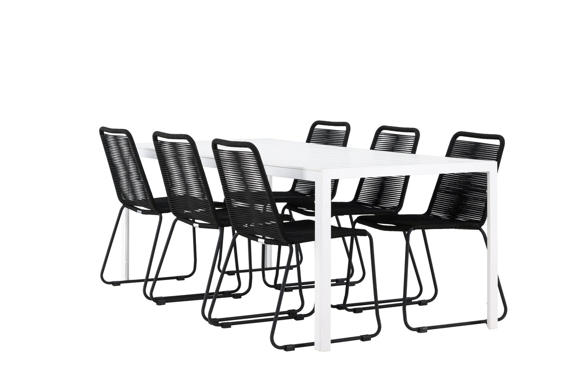 Venture Design Lindos & Break Matstolar 2-pack Svart + Rektangulära Matbord 205 x 90 Vit