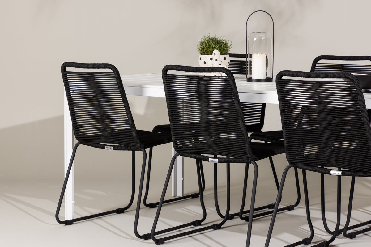 Venture Design Lindos & Break Matstolar 2-pack Svart + Rektangulära Matbord 205 x 90 Vit