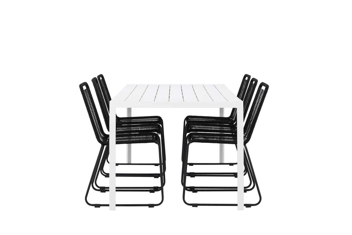 Venture Design Lindos & Break Matstolar 2-pack Svart + Rektangulära Matbord 205 x 90 Vit