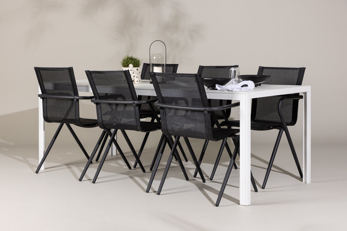 Venture Design Alina & Break Matstolar 6-pack Svart + Rektangulära Matbord 205 x 90 Vit