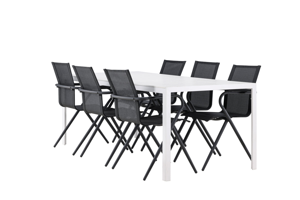 Venture Design Alina & Break Matstolar 6-pack Svart + Rektangulära Matbord 205 x 90 Vit