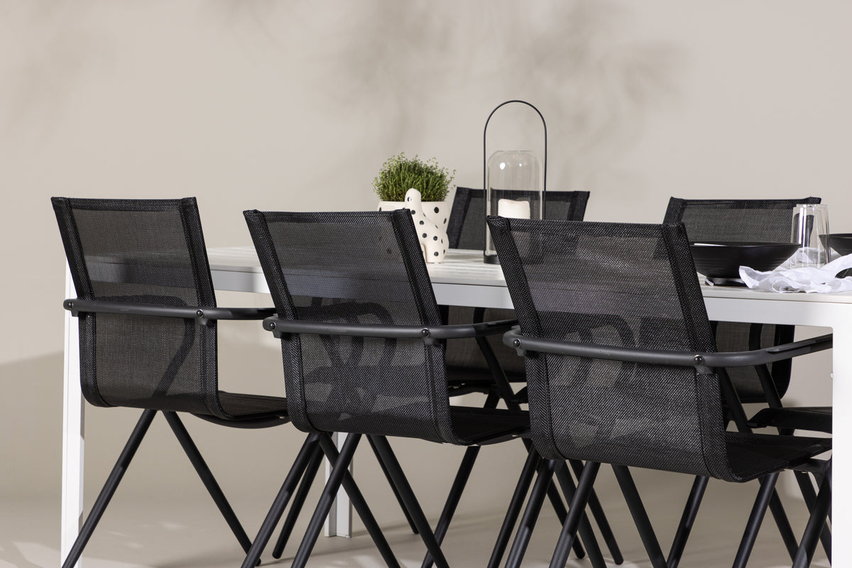 Venture Design Alina & Break Matstolar 6-pack Svart + Rektangulära Matbord 205 x 90 Vit