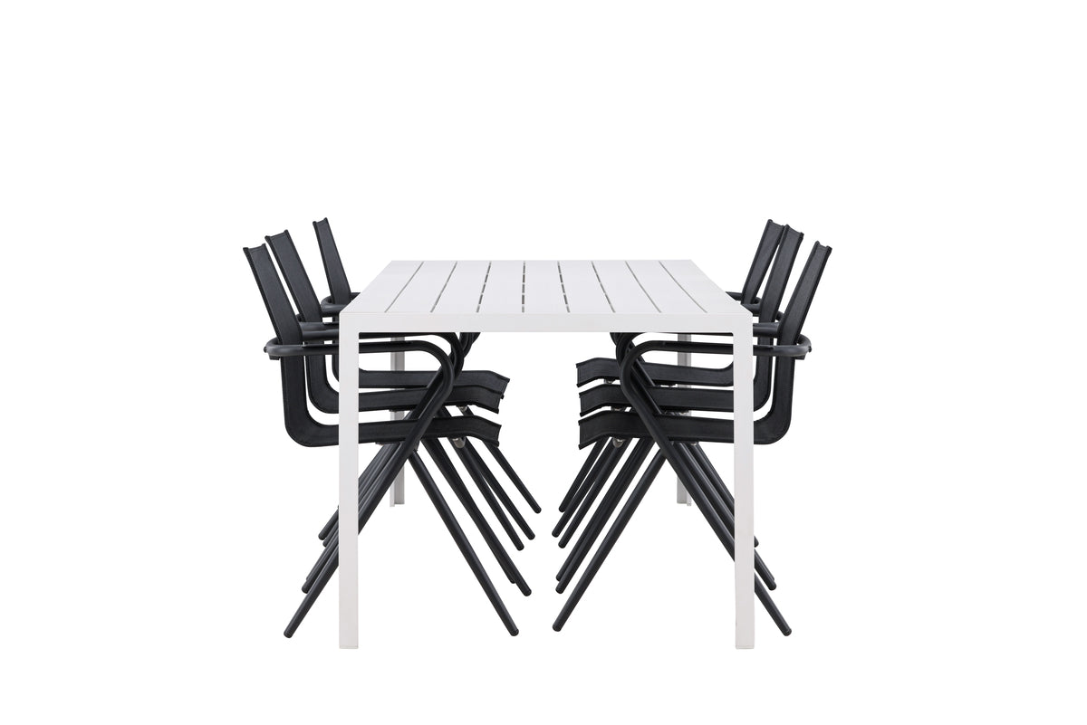 Venture Design Alina & Break Matstolar 6-pack Svart + Rektangulära Matbord 205 x 90 Vit