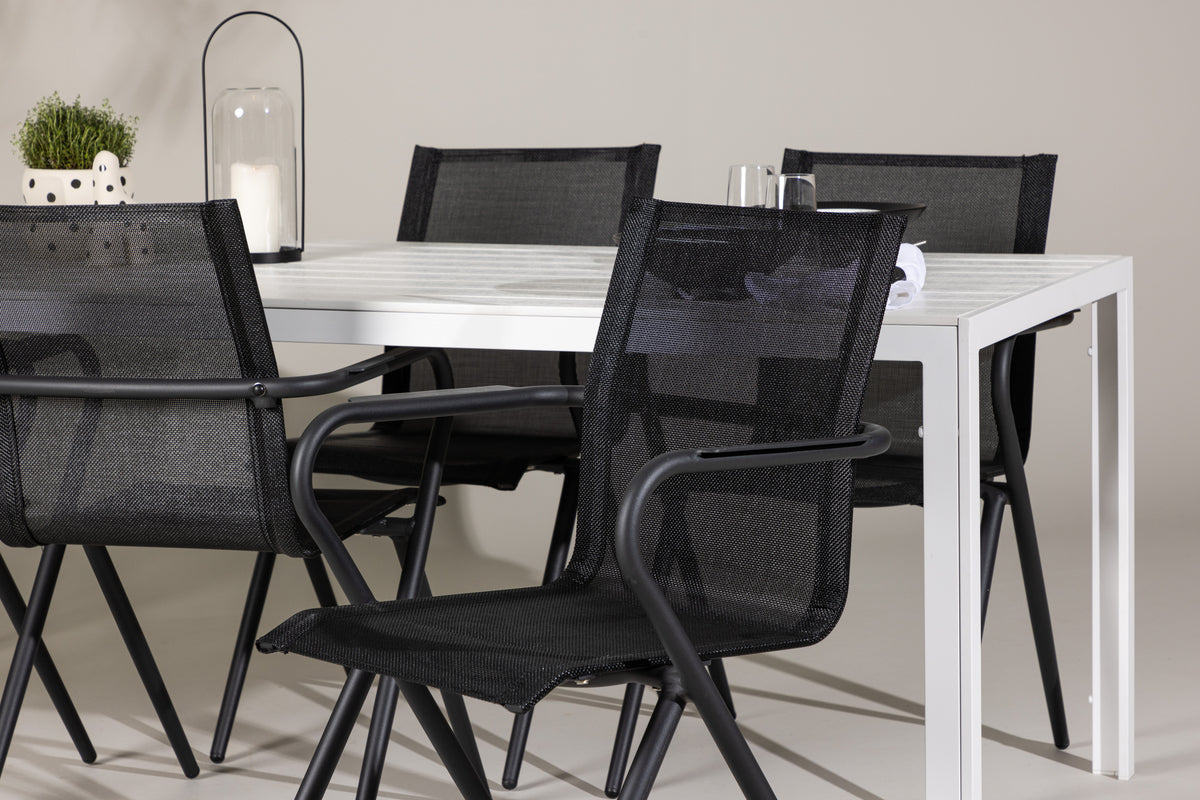 Venture Design Alina & Break Matstolar 6-pack Svart + Rektangulära Matbord 205 x 90 Vit