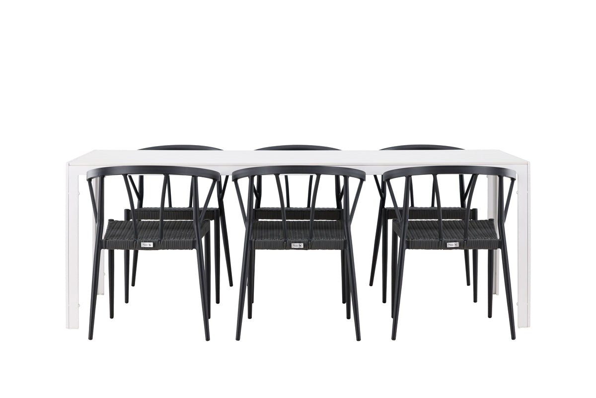 Venture Design Stina & Break Matstolar 6-pack Svart + Rektangulära Matbord 205 x 90 Vit