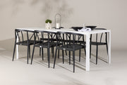 Venture Design Stina & Break Matstolar 6-pack Svart + Rektangulära Matbord 205 x 90 Vit