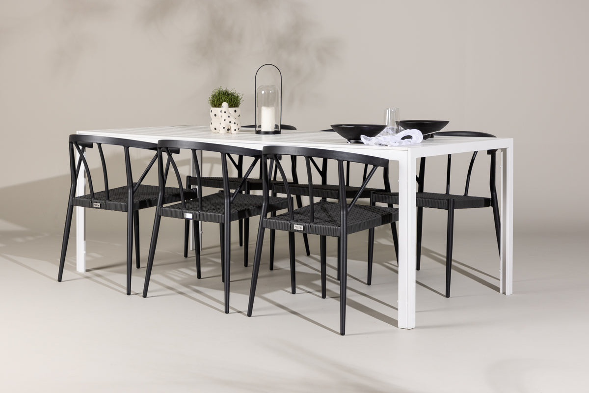 Venture Design Stina & Break Matstolar 6-pack Svart + Rektangulära Matbord 205 x 90 Vit