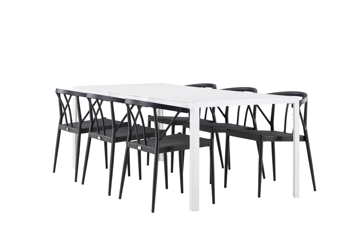 Venture Design Stina & Break Matstolar 6-pack Svart + Rektangulära Matbord 205 x 90 Vit