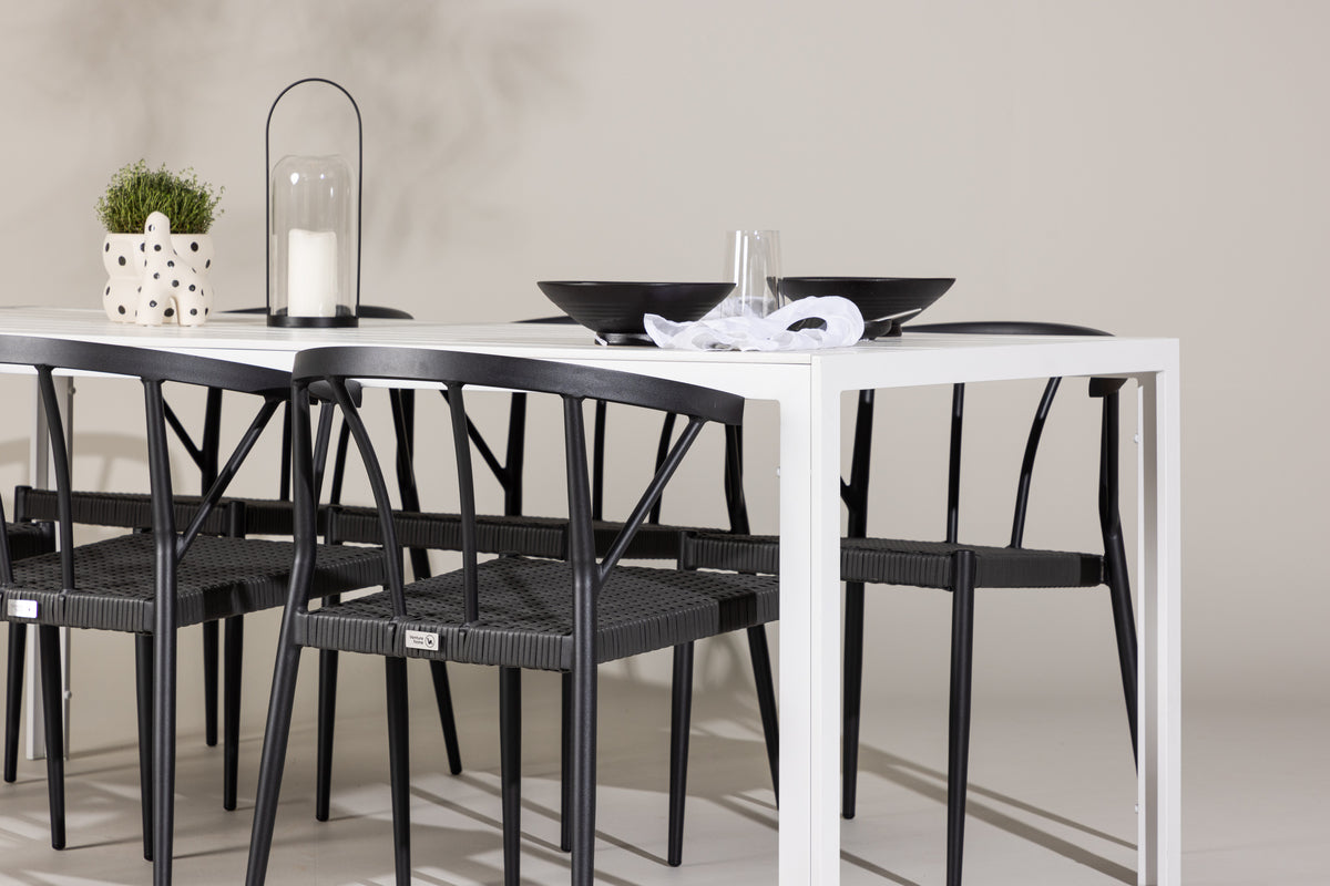 Venture Design Stina & Break Matstolar 6-pack Svart + Rektangulära Matbord 205 x 90 Vit