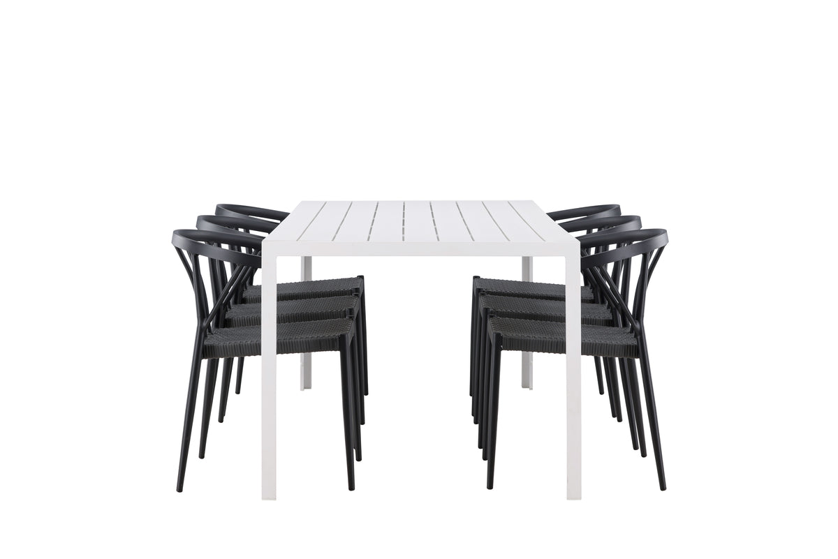 Venture Design Stina & Break Matstolar 6-pack Svart + Rektangulära Matbord 205 x 90 Vit