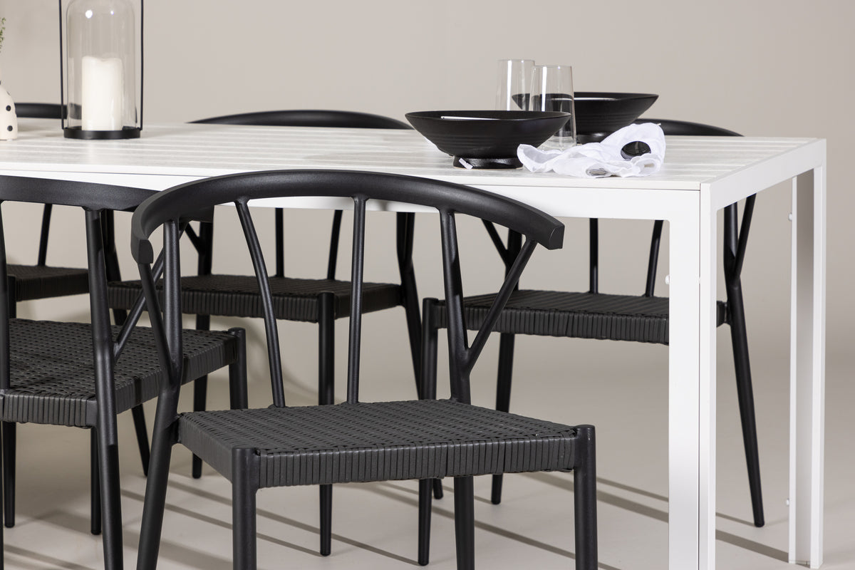 Venture Design Stina & Break Matstolar 6-pack Svart + Rektangulära Matbord 205 x 90 Vit