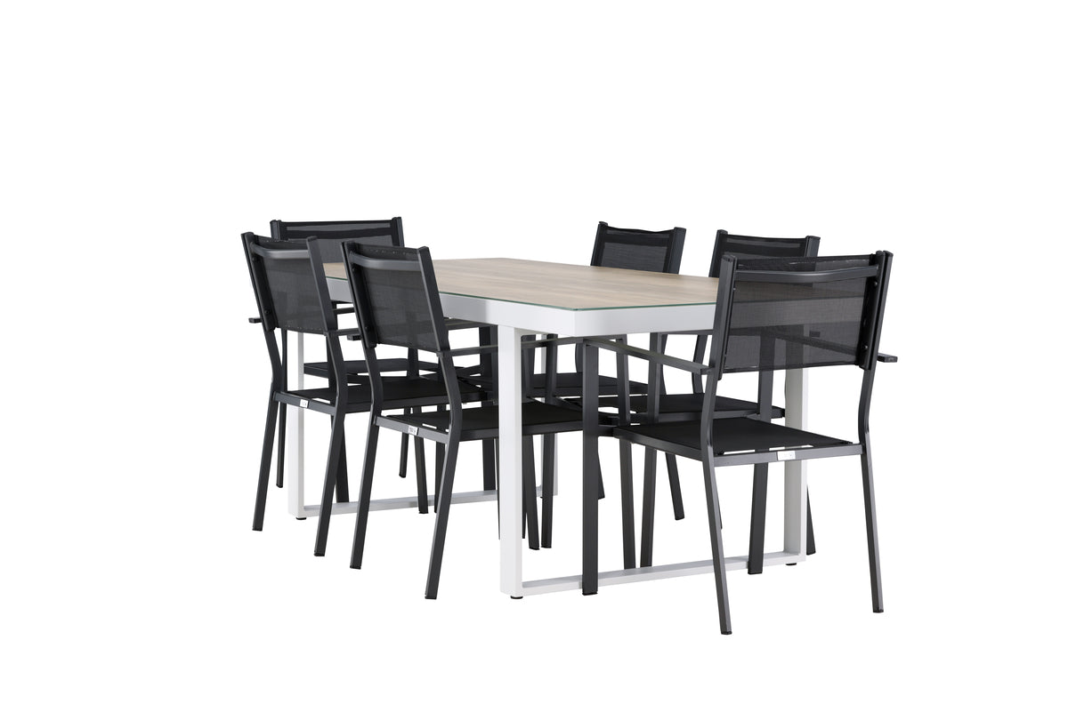Venture Design Copacabana & Merlo Matstolar 2-pack Svart + Rektangulära Matbord 200 x 90 Vit