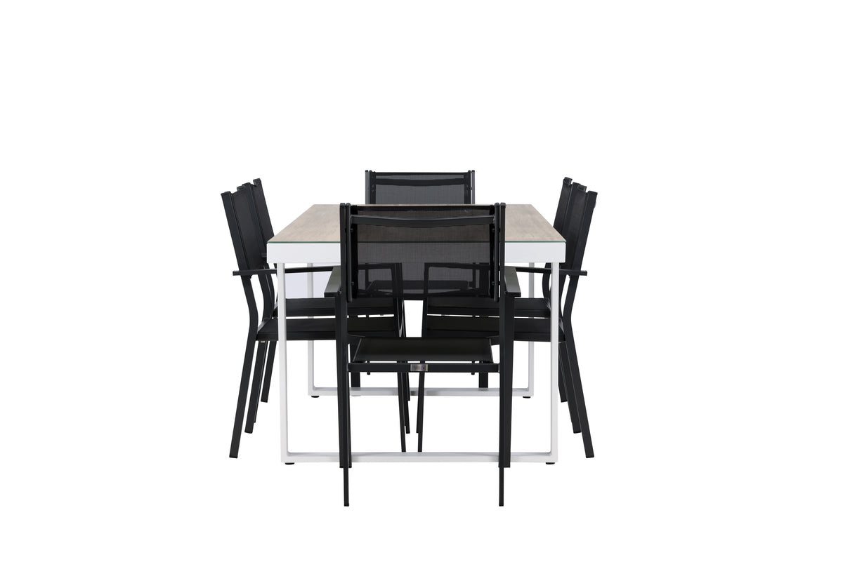 Venture Design Copacabana & Merlo Matstolar 2-pack Svart + Rektangulära Matbord 200 x 90 Vit