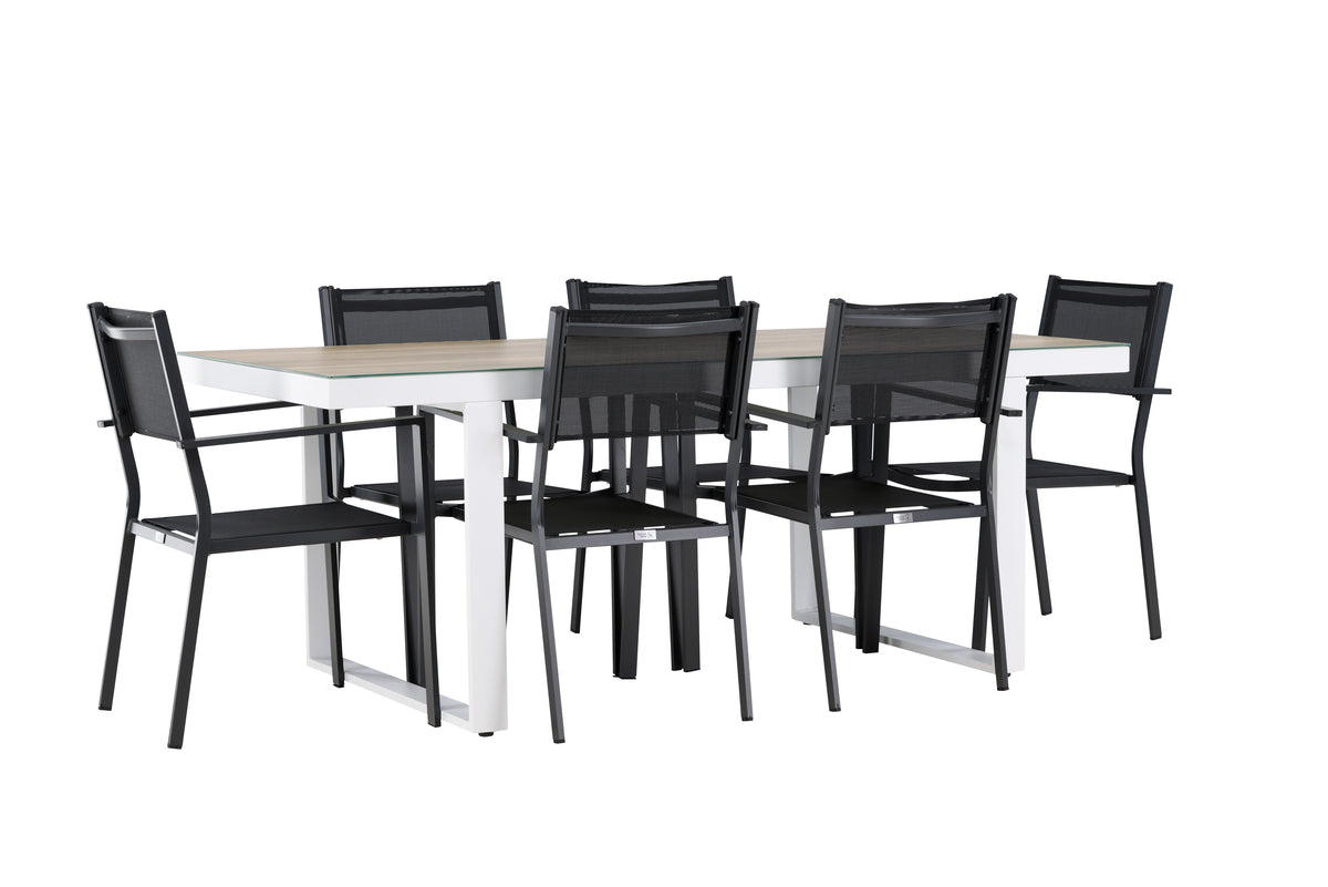 Venture Design Copacabana & Merlo Matstolar 2-pack Svart + Rektangulära Matbord 200 x 90 Vit