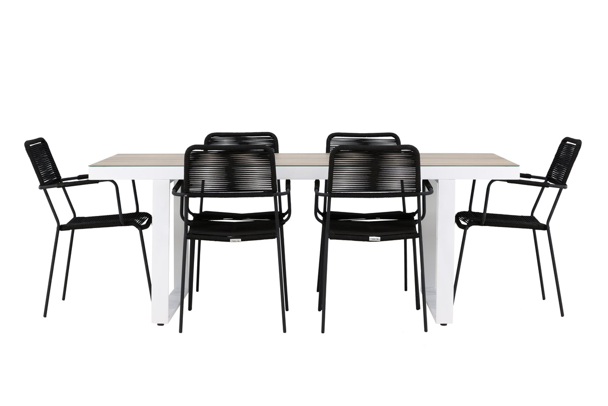 Venture Design Lindos & Merlo Matstolar 2-pack Svart + Rektangulära Matbord 200 x 90 Vit