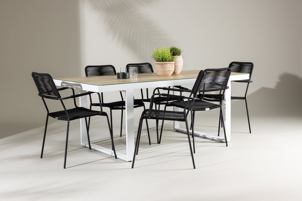 Venture Design Lindos & Merlo Matstolar 2-pack Svart + Rektangulära Matbord 200 x 90 Vit