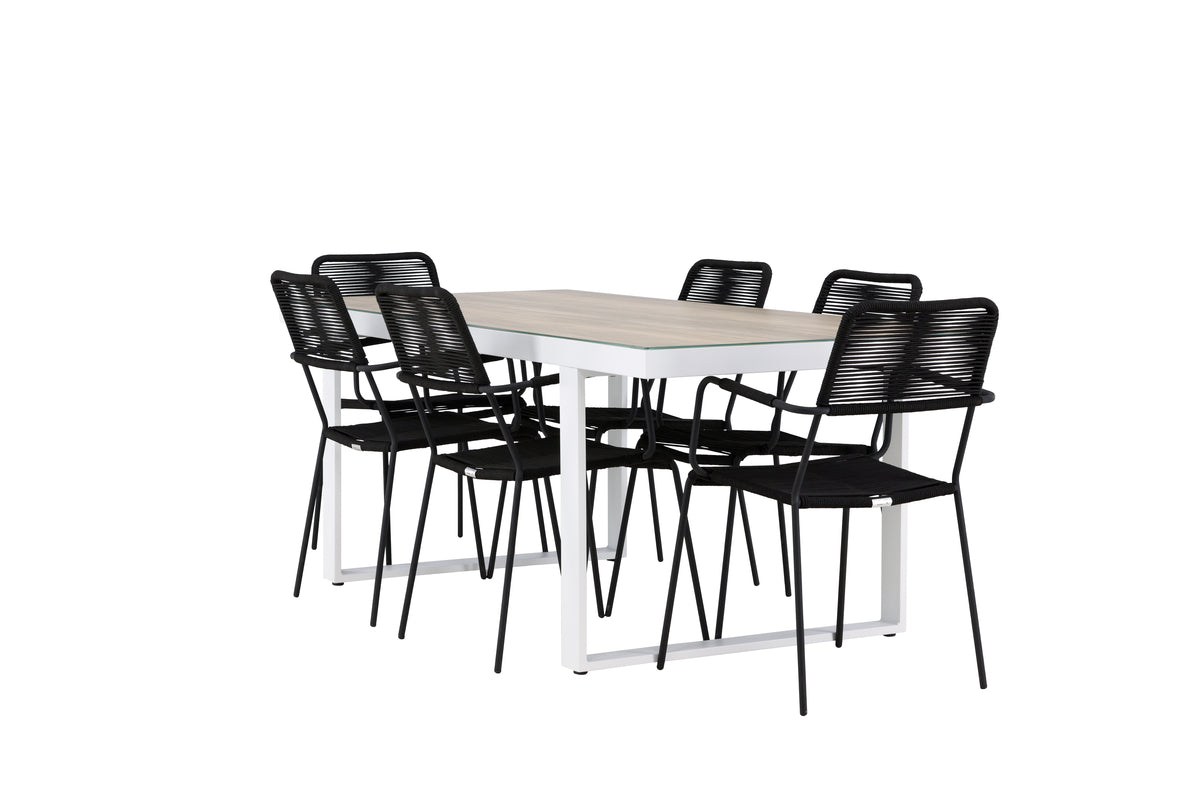Venture Design Lindos & Merlo Matstolar 2-pack Svart + Rektangulära Matbord 200 x 90 Vit