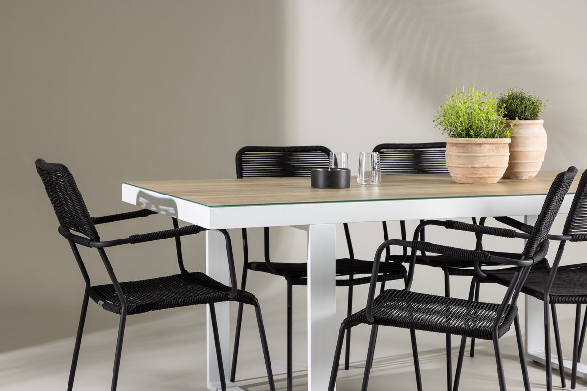 Venture Design Lindos & Merlo Matstolar 2-pack Svart + Rektangulära Matbord 200 x 90 Vit