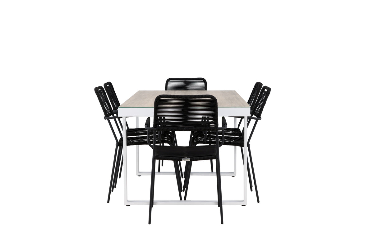Venture Design Lindos & Merlo Matstolar 2-pack Svart + Rektangulära Matbord 200 x 90 Vit