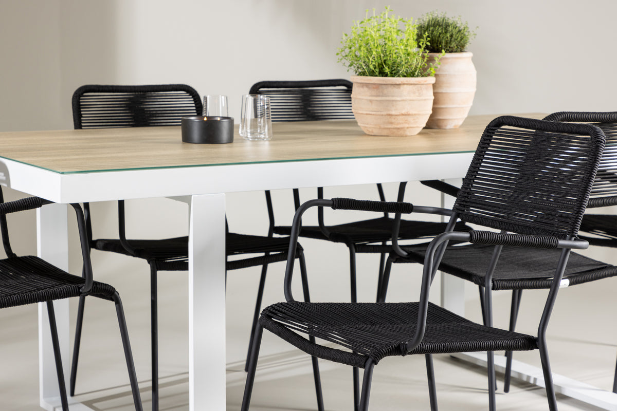 Venture Design Lindos & Merlo Matstolar 2-pack Svart + Rektangulära Matbord 200 x 90 Vit