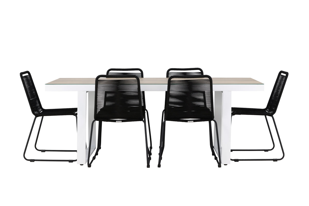 Venture Design Lindos & Merlo Matstolar 2-pack Svart + Rektangulära Matbord 200 x 90 Vit