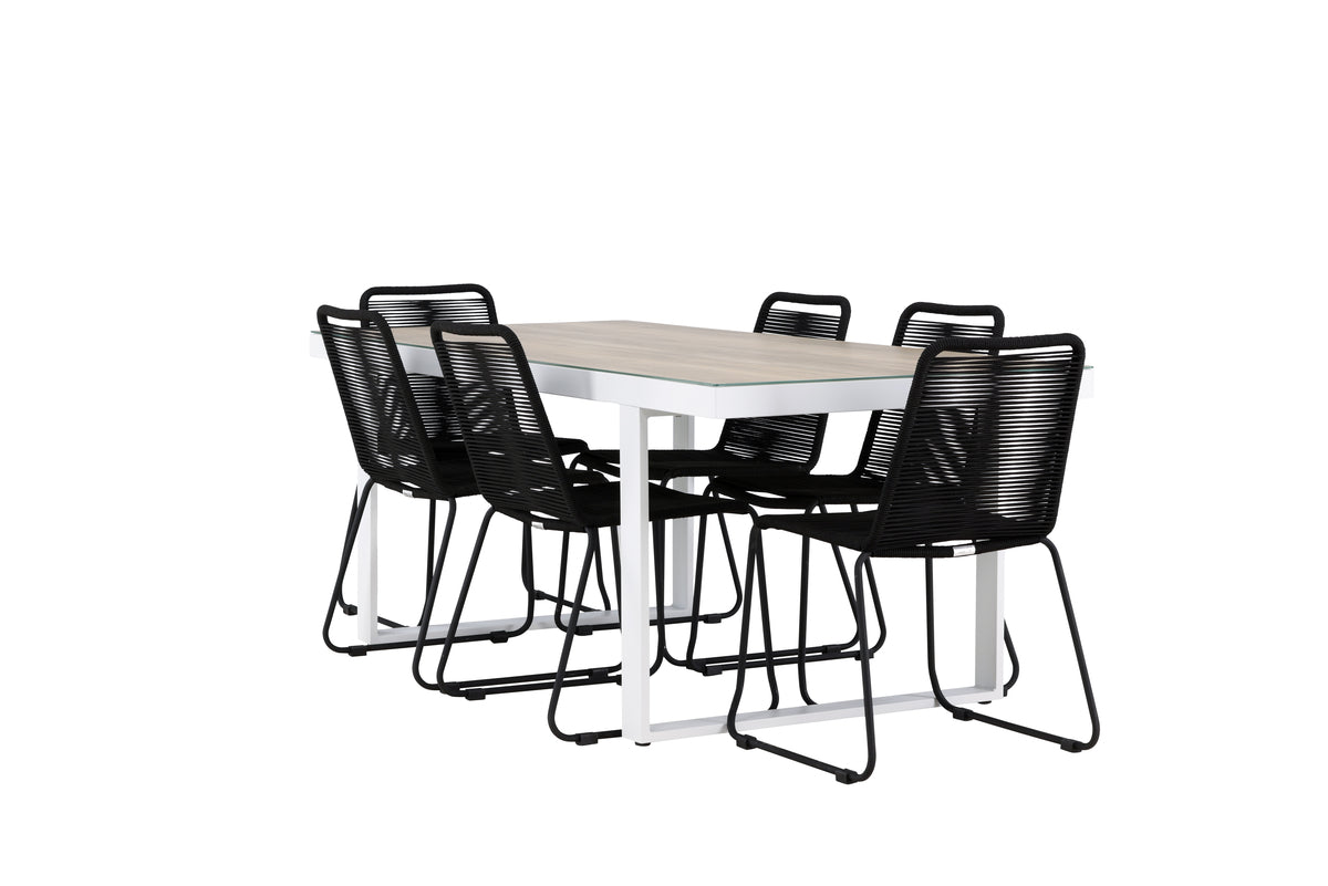 Venture Design Lindos & Merlo Matstolar 2-pack Svart + Rektangulära Matbord 200 x 90 Vit