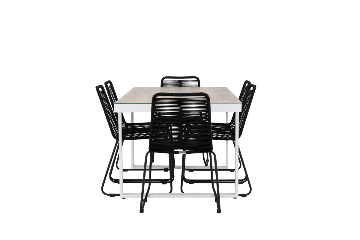 Venture Design Lindos & Merlo Matstolar 2-pack Svart + Rektangulära Matbord 200 x 90 Vit