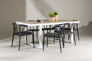 Venture Design Stina & Merlo Matstolar 6-pack Svart + Rektangulära Matbord 200 x 90 Vit
