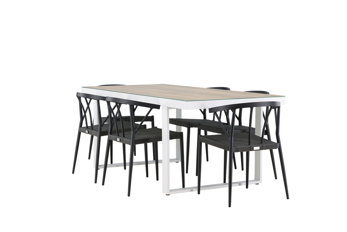 Venture Design Stina & Merlo Matstolar 6-pack Svart + Rektangulära Matbord 200 x 90 Vit