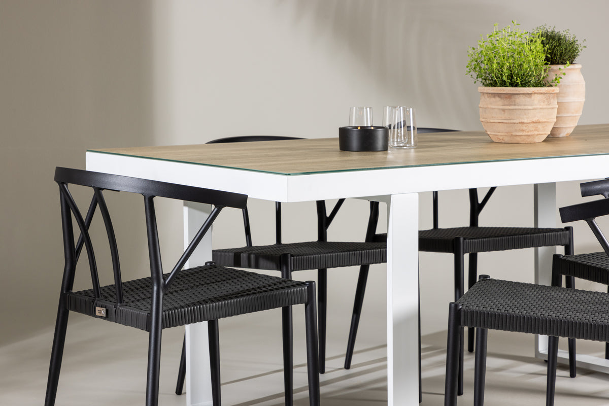 Venture Design Stina & Merlo Matstolar 6-pack Svart + Rektangulära Matbord 200 x 90 Vit
