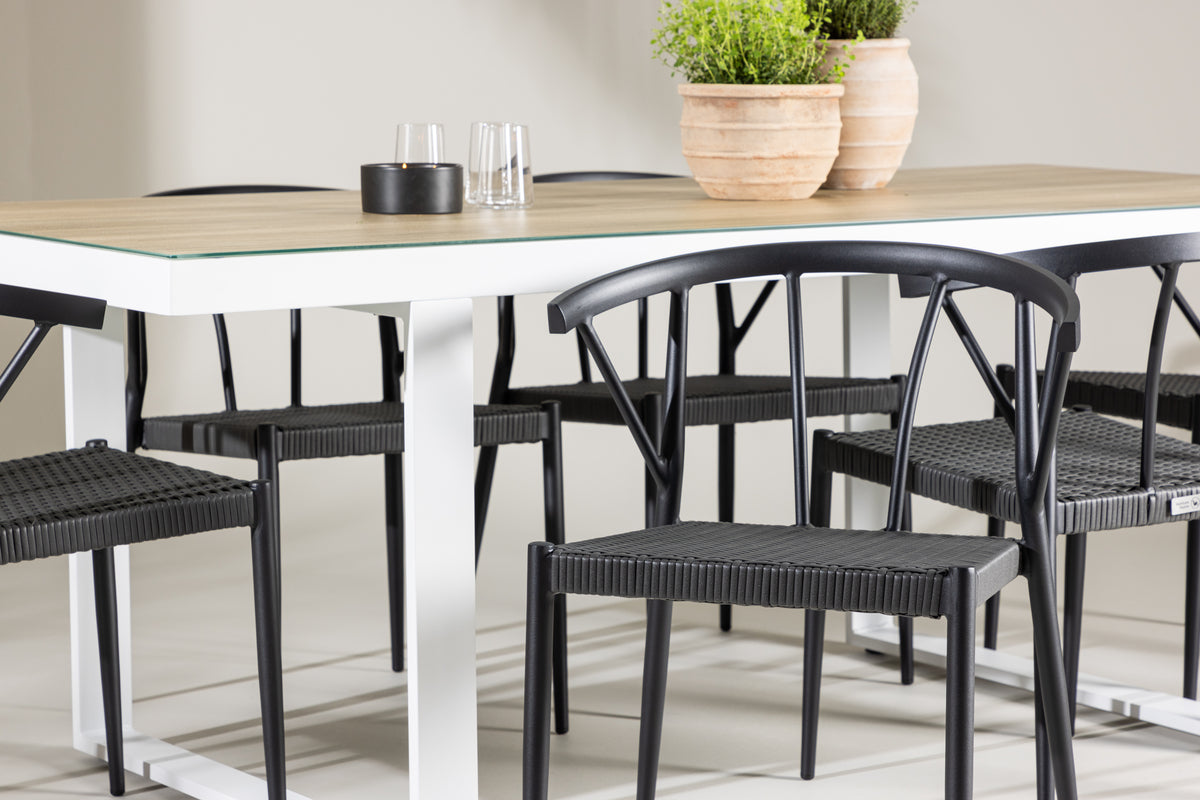 Venture Design Stina & Merlo Matstolar 6-pack Svart + Rektangulära Matbord 200 x 90 Vit