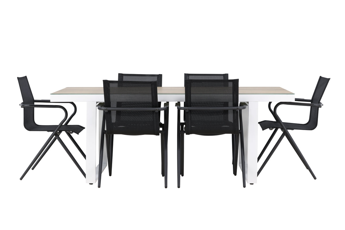 Venture Design Alina & Merlo Matstolar 6-pack Svart + Rektangulära Matbord 200 x 90 Vit