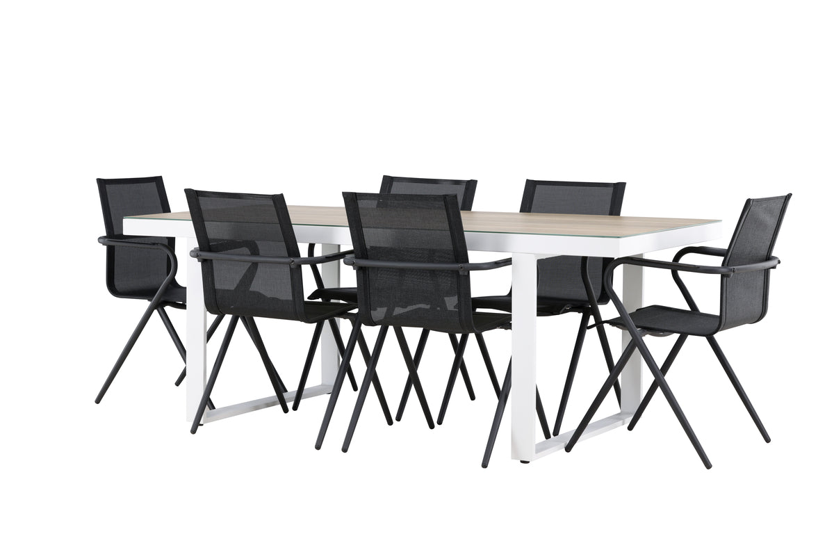 Venture Design Alina & Merlo Matstolar 6-pack Svart + Rektangulära Matbord 200 x 90 Vit