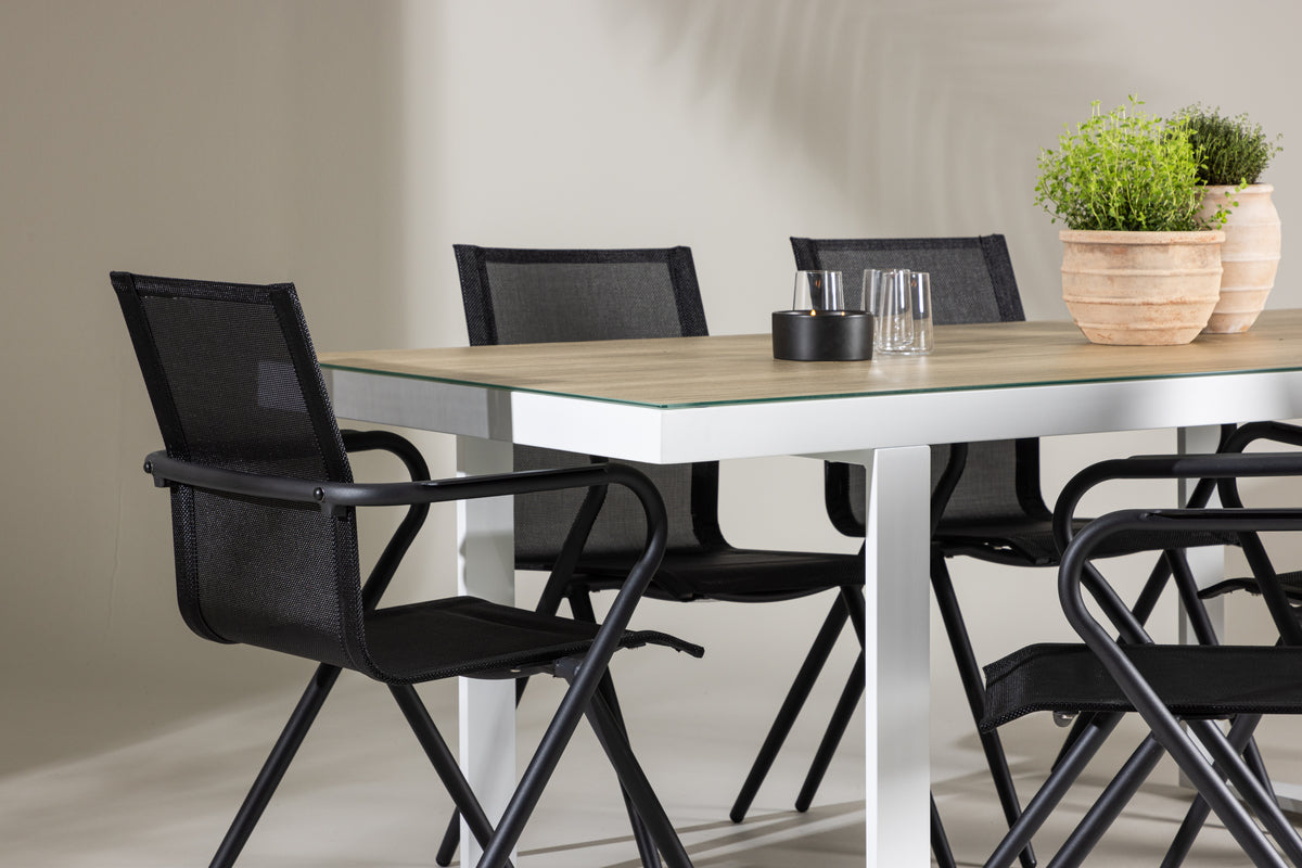 Venture Design Alina & Merlo Matstolar 6-pack Svart + Rektangulära Matbord 200 x 90 Vit