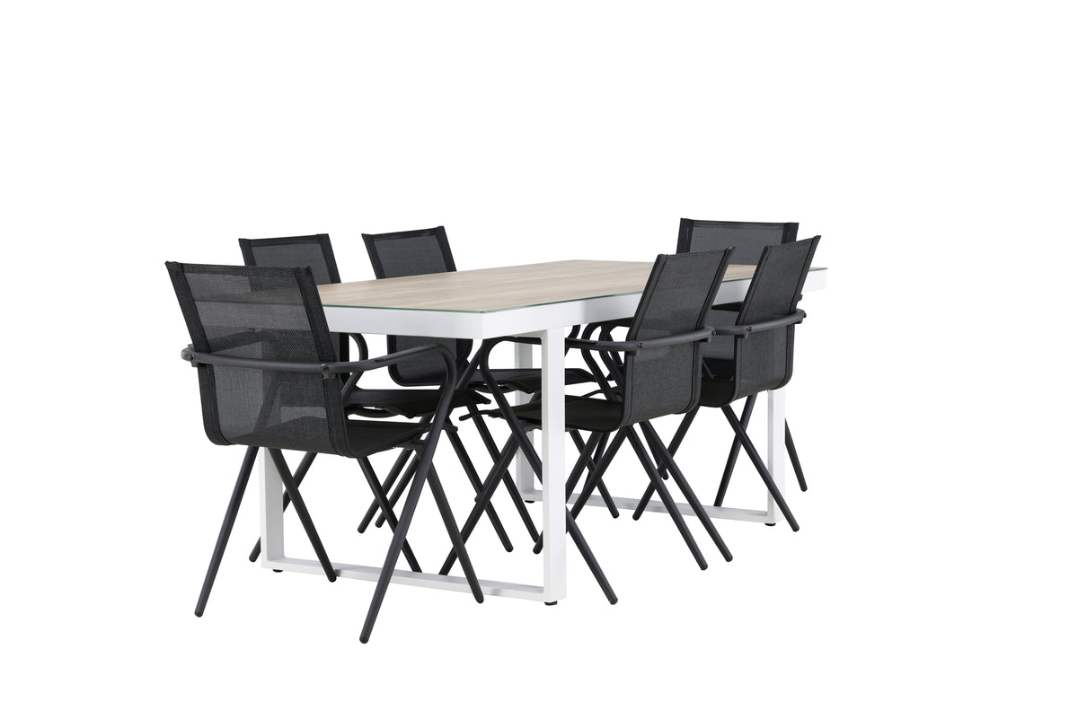 Venture Design Alina & Merlo Matstolar 6-pack Svart + Rektangulära Matbord 200 x 90 Vit