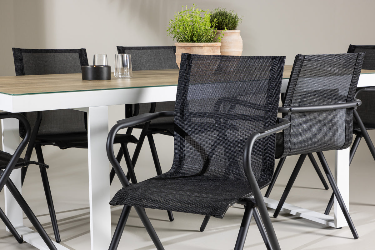 Venture Design Alina & Merlo Matstolar 6-pack Svart + Rektangulära Matbord 200 x 90 Vit
