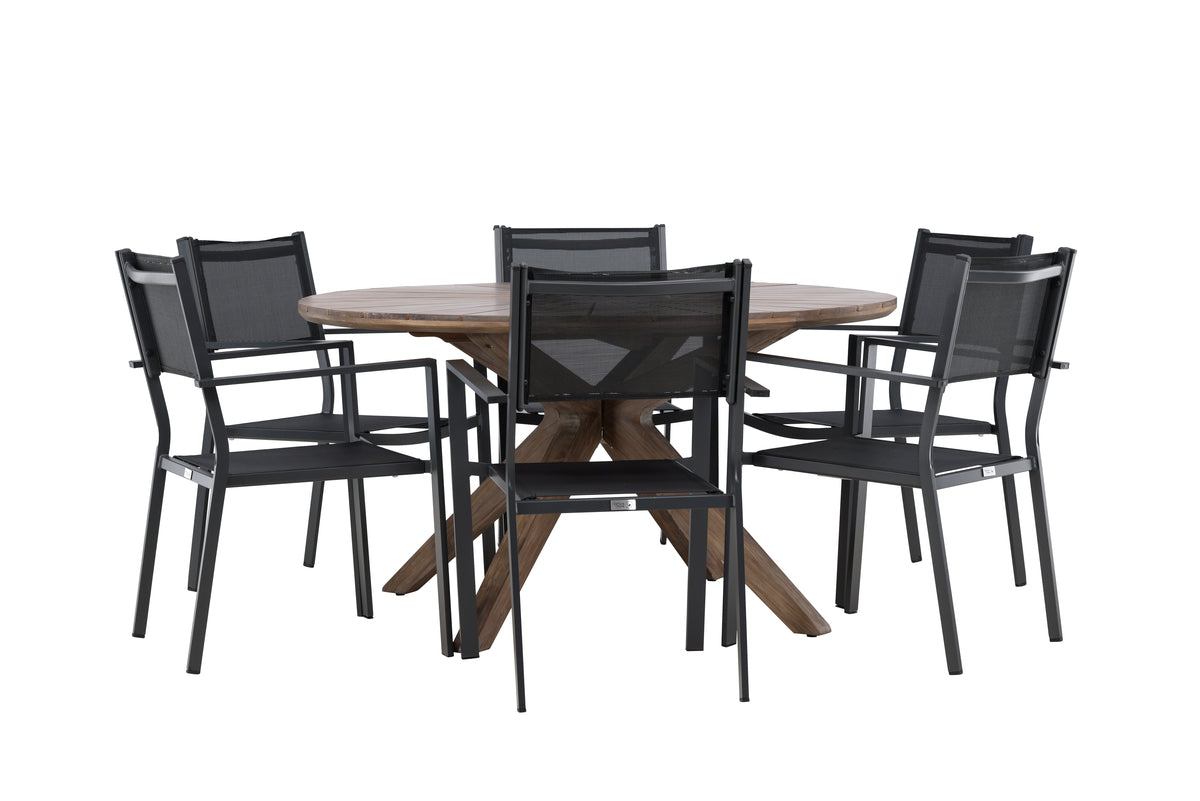 Venture Design Copacabana & Rosario Matstolar 2-pack Svart + Runda Matbord ⌀140 Brun