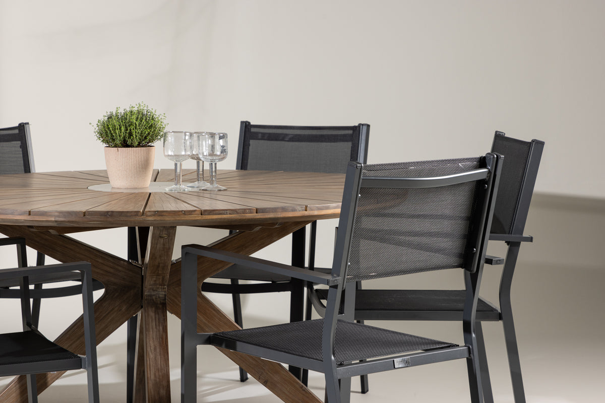Venture Design Copacabana & Rosario Matstolar 2-pack Svart + Runda Matbord ⌀140 Brun