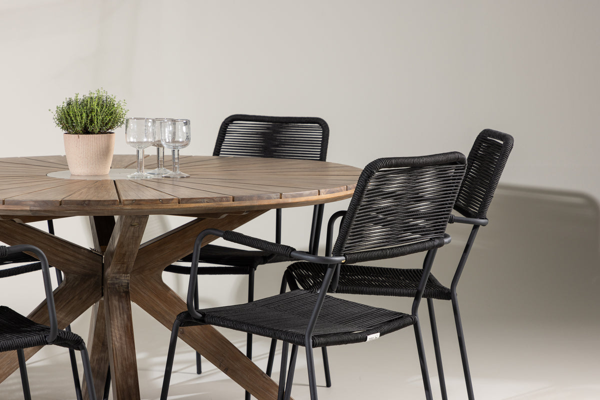 Venture Design Lindos & Rosario Matstolar 2-pack Svart + Runda Matbord ⌀140 Brun