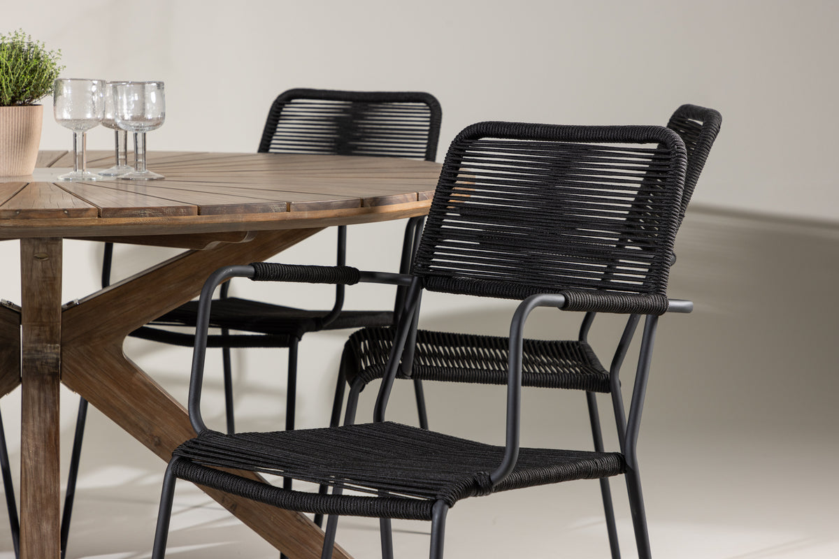 Venture Design Lindos & Rosario Matstolar 2-pack Svart + Runda Matbord ⌀140 Brun