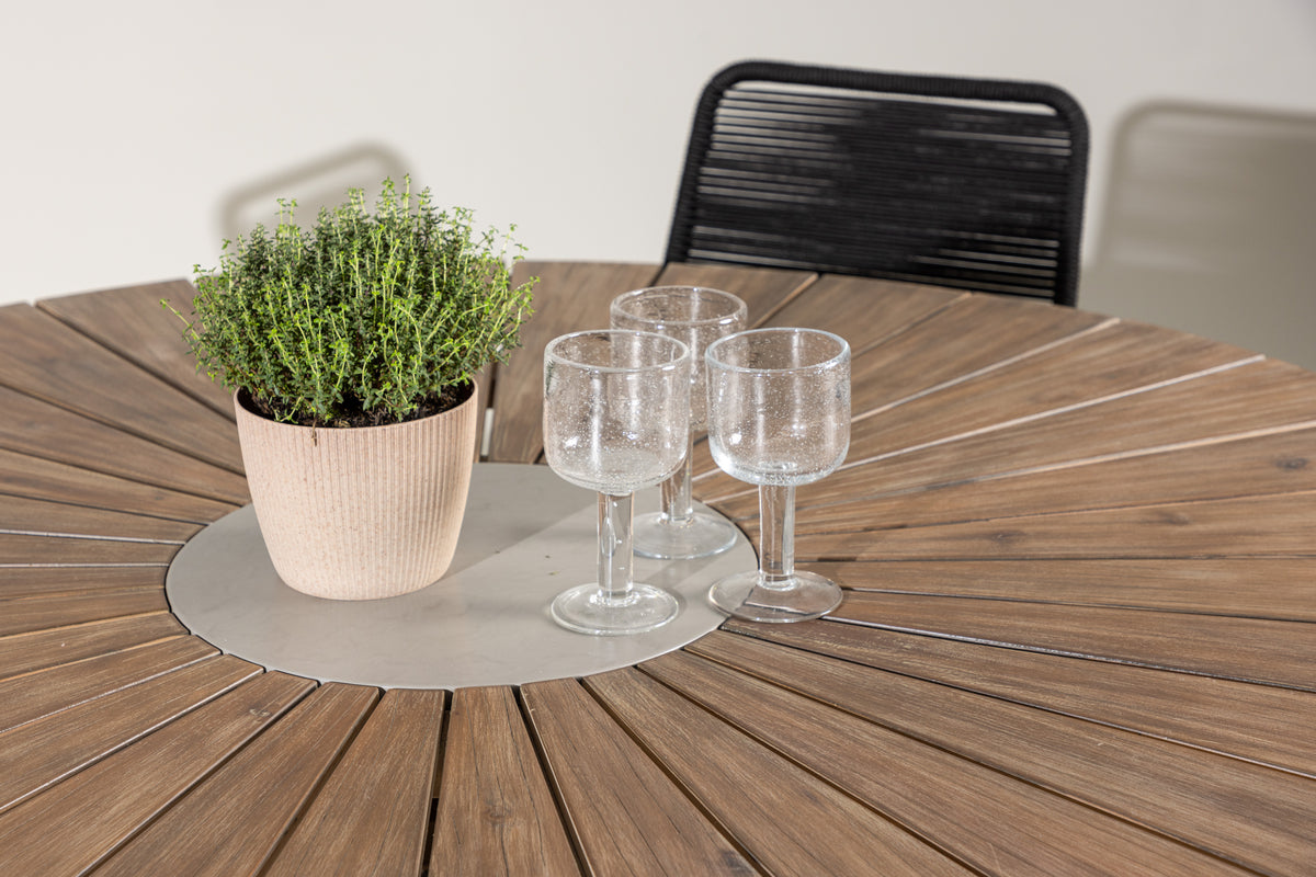 Venture Design Lindos & Rosario Matstolar 2-pack Svart + Runda Matbord ⌀140 Brun